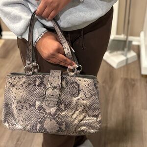 Coach Snake Print Shoulder Bag in Gray and Cream